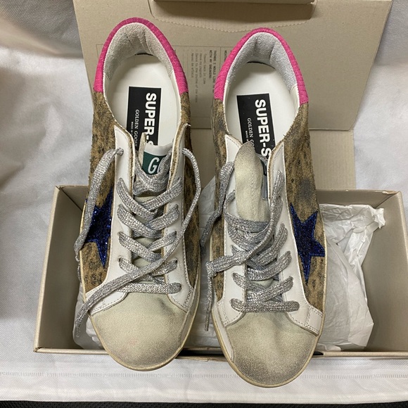 NIB Golden Goose Super-Star Leopard & Blue Glitter Star Sneaker, 38 - Picture 8 of 13